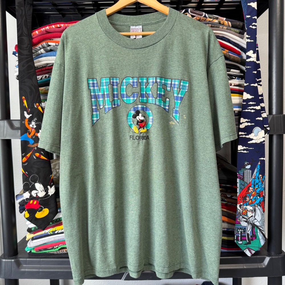 Vintage Green Mickey Mouse Florida Graphic T Shirt XL Light Marks